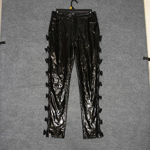 Romika Pants - ROMI Womens Black Patent Bow Detail Cutout Leggings Pants Size M Vinyl Pants